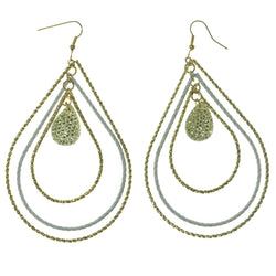 White & Gold-Tone Metal Dangle-Earrings With Crystal Accents