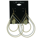 White & Gold-Tone Metal Dangle-Earrings With Crystal Accents