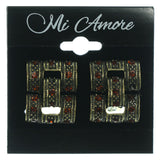 Gold-Tone & Brown Metal Clip-On-Earrings With Crystal Accents