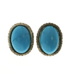 Mi Amore Blue Acrylic Accent Post-Earrings Silver-Tone