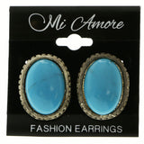 Mi Amore Blue Acrylic Accent Post-Earrings Silver-Tone