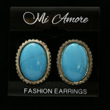 Mi Amore Blue Acrylic Accent Post-Earrings Silver-Tone