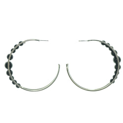 Silver-Tone Metal Hoop-Earrings With Black Bead Accents