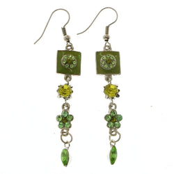 Mi Amore Crystal Accented Dangle-Earrings Silver-Tone/Green