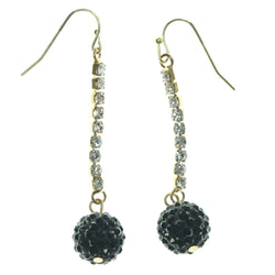 Gold-Tone Metal Drop-Dangle-Earrings With Black Crystal Accents