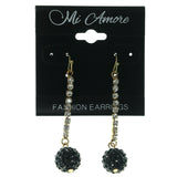 Gold-Tone Metal Drop-Dangle-Earrings With Black Crystal Accents