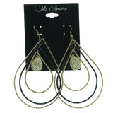 Gold-Tone & Black Metal Dangle-Earrings With Crystal Accents