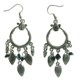 Silver-Tone & Black Metal Dangle-Earrings With Bead Accents