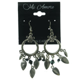 Silver-Tone & Black Metal Dangle-Earrings With Bead Accents