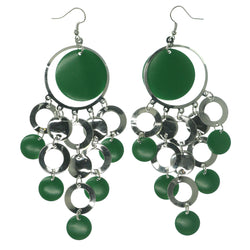 Green & Silver-Tone Metal Dangle-Earrings
