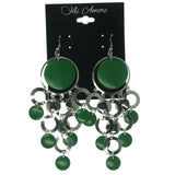 Green & Silver-Tone Metal Dangle-Earrings