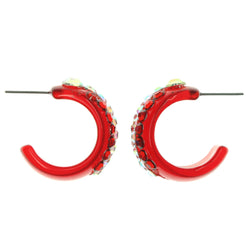 Red Plastic Hoop-Earrings With Crystal Accents