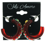 Red Plastic Hoop-Earrings With Crystal Accents