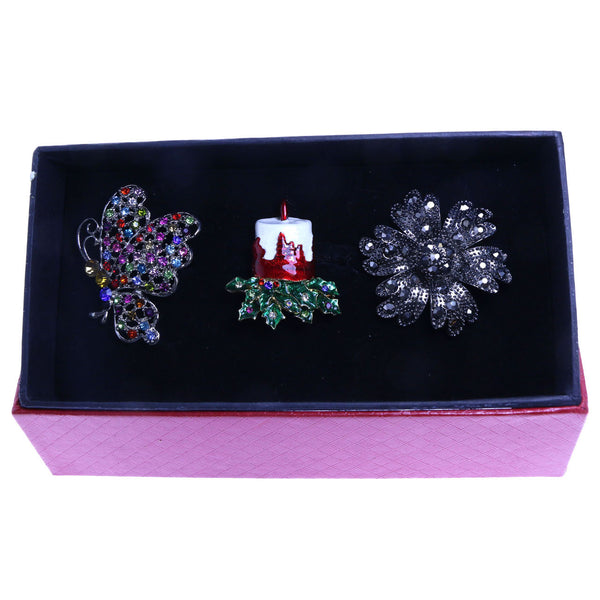 Mi Amore 1 pin 2 adjustable rings Christmas Holiday Pin-Ring-Set Silver-Tone