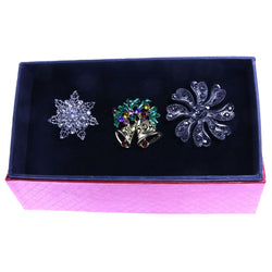 Mi Amore 1 pin 2 adjustable rings Christmas Holiday Snowflake floral Pin-Ring-Set Silver-Tone