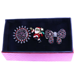 Mi Amore 1 pin 2 adjustable rings Christmas Holiday Santa Pin-Ring-Set Silver-Tone