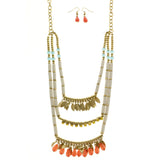 Mi Amore Leaves Adjustable Necklace-Earring-Set Multicolor & Gold-Tone