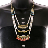 Mi Amore Leaves Adjustable Necklace-Earring-Set Multicolor & Gold-Tone
