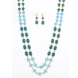 Mi Amore Adjustable Necklace-Earring-Set Blue/Gold-Tone