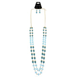 Mi Amore Adjustable Necklace-Earring-Set Blue/Gold-Tone