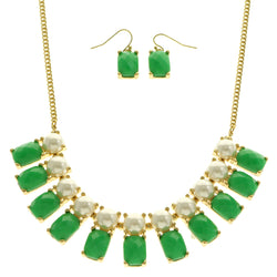 Mi Amore Adjustable Necklace-Earring-Set Green/Gold-Tone