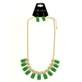 Mi Amore Adjustable Necklace-Earring-Set Green/Gold-Tone