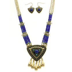 Mi Amore Adjustable Necklace-Earring-Set Gold-Tone/Blue