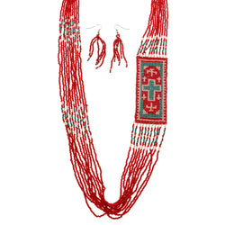 Mi Amore Cross Adjustable Necklace-Earring-Set Red & Blue