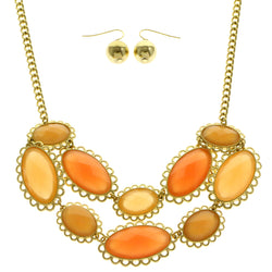 Mi Amore Adjustable Necklace-Earring-Set Peach/Gold-Tone