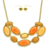 Mi Amore Adjustable Necklace-Earring-Set Peach/Gold-Tone