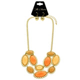 Mi Amore Adjustable Necklace-Earring-Set Peach/Gold-Tone