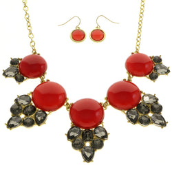 Mi Amore Adjustable Necklace-Earring-Set Red/Gold-Tone