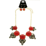 Mi Amore Adjustable Necklace-Earring-Set Red/Gold-Tone