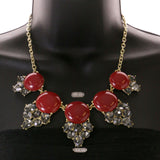 Mi Amore Adjustable Necklace-Earring-Set Red/Gold-Tone