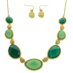 Mi Amore Adjustable Necklace-Earring-Set Green/Gold-Tone