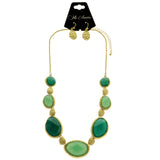 Mi Amore Adjustable Necklace-Earring-Set Green/Gold-Tone