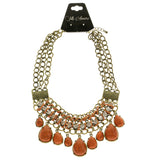 Mi Amore Orange Stone Adjustable Fashion-Necklace Orange & Gold-Tone