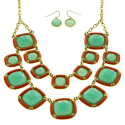 Mi Amore Adjustable Necklace-Earring-Set Green/Orange