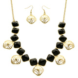 Mi Amore Adjustable Necklace-Earring-Set Black/Gold-Tone