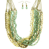 Mi Amore Adjustable Necklace-Earring-Set Green/Gold-Tone