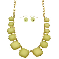 Mi Amore Adjustable Necklace-Earring-Set Green/Gold-Tone