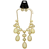 Mi Amore Iridescent Adjustable Necklace-Earring-Set White & Gold-Tone