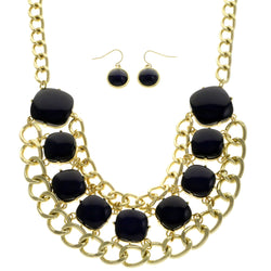 Mi Amore Adjustable Necklace-Earring-Set Blue/Gold-Tone