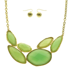 Mi Amore Adjustable Necklace-Earring-Set Green/Gold-Tone