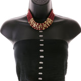 Mi Amore Adjustable Collar-Necklace Red/Gold-Tone