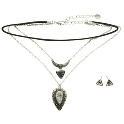 Mi Amore Adjustable Necklace-Earring-Set Silver-Tone/Black