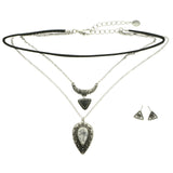 Mi Amore Adjustable Necklace-Earring-Set Silver-Tone/Black