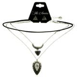 Mi Amore Adjustable Necklace-Earring-Set Silver-Tone/Black