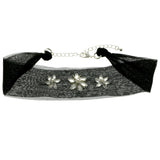 Mi Amore Flower Adjustable Choker-Necklace Black & Silver-Tone