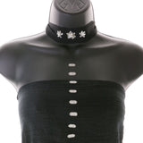 Mi Amore Flower Adjustable Choker-Necklace Black & Silver-Tone